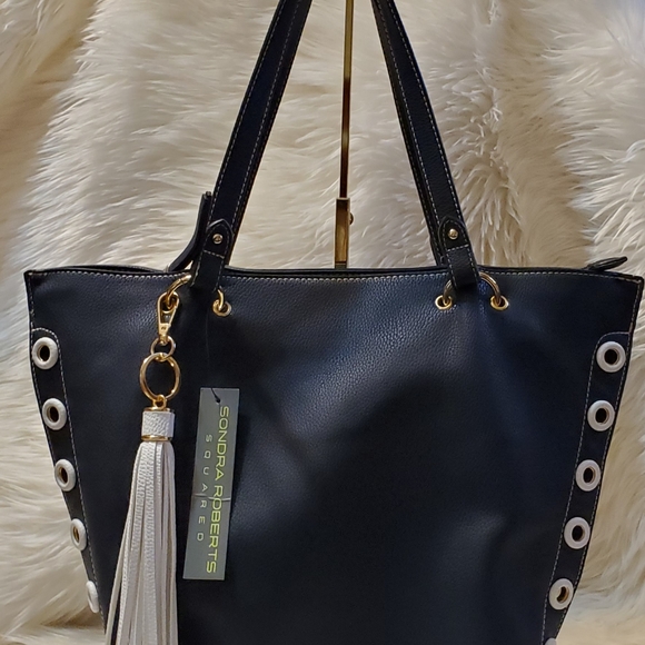 Sondra Roberts Bucket Tote, Navy Blue - Picture 4 of 11